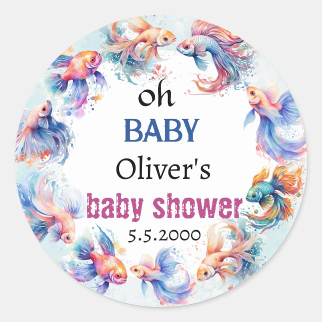 oh baby under the sea fishes baby shower classic round sticker (Front)