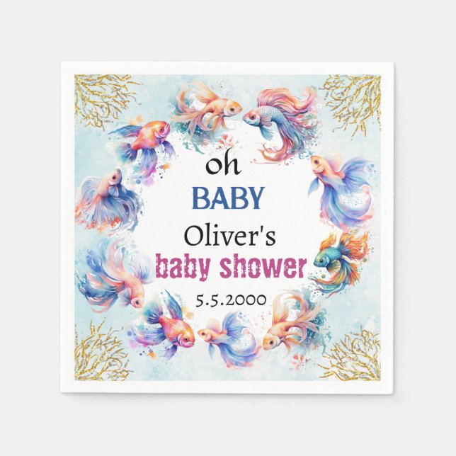 oh baby under the sea fishes baby shower napkin (Front)