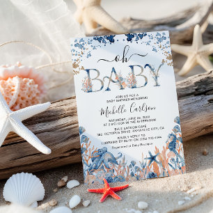 Oh Baby Under the Sea Watercolor Baby Shower Invitation
