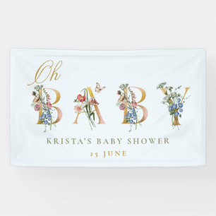 Oh Baby Vintage Wildflower Blue Baby Shower  Banner