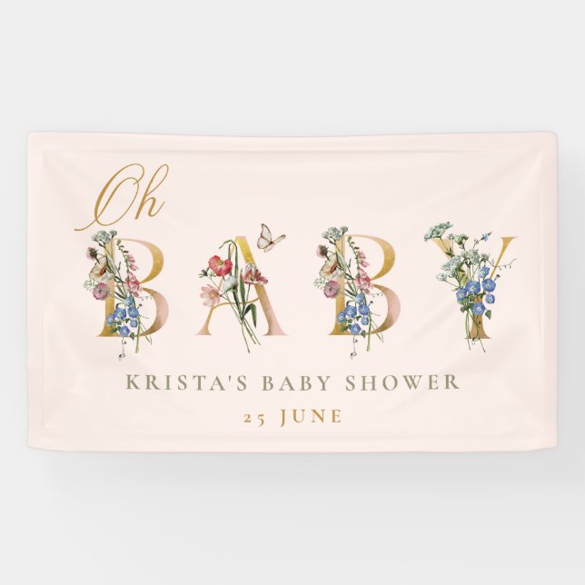 Oh Baby Vintage Wildflower Blush Baby Shower  Banner (Horizontal)