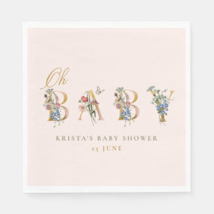 Oh Baby Vintage Wildflower Blush Baby Shower Napkin
