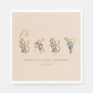 Oh Baby Vintage Wildflower Neutral Baby Shower Napkin