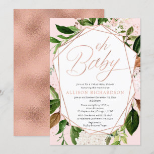 Oh Baby Virtual Baby Shower Girl rose gold green Invitation