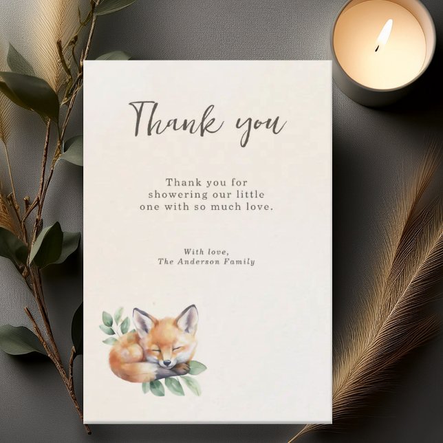 Oh Baby Warm Beige Woodland Fox Thank You Card (Creator Uploaded)