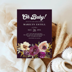 Oh Baby Watercolor Autumn Maroon Baby Shower Invitation