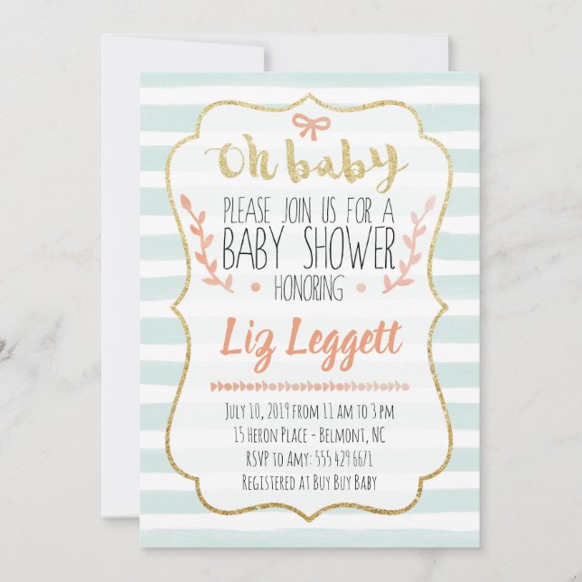 Oh Baby Watercolor Baby Shower Invitation (Front)