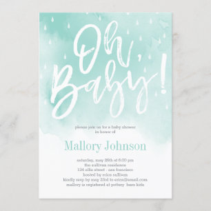 Oh Baby Watercolor Baby Shower Invitation Blue