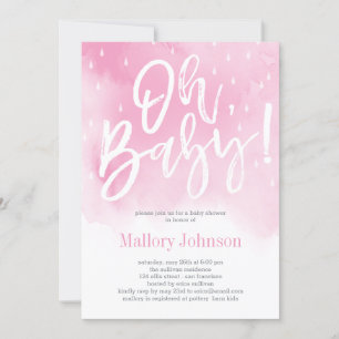 Oh Baby Watercolor Baby Shower Invitation Pink