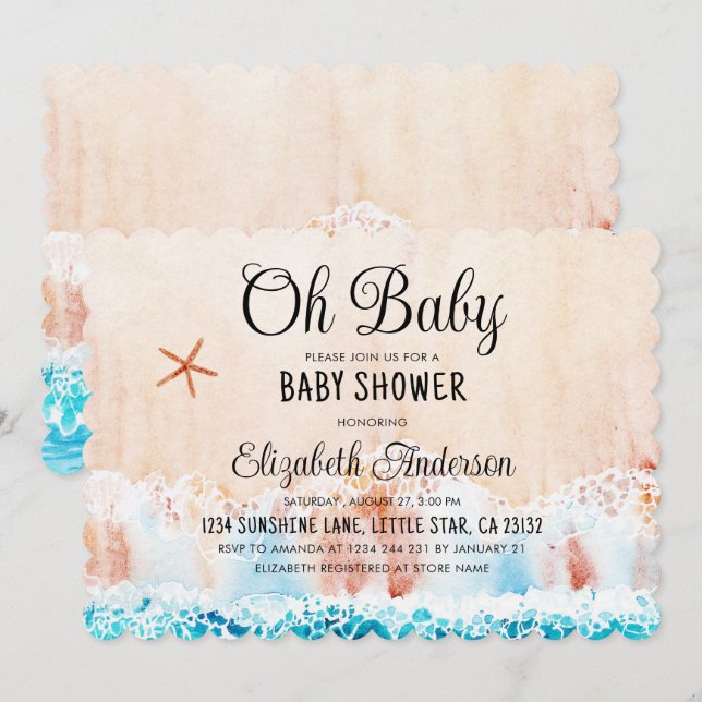 Oh Baby Watercolor Beach Baby Shower Invitation (Front/Back)
