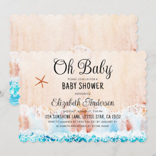 Oh Baby Watercolor Beach Baby Shower Invitation
