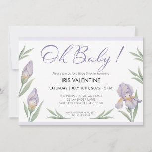 Oh Baby Watercolor Iris Floral Purple Lavender Invitation