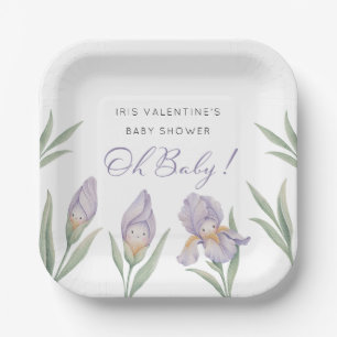 Oh Baby Watercolor Iris Floral Purple Lavender Paper Plate