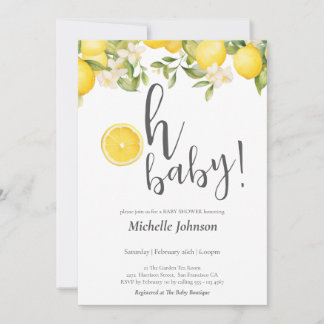 Oh Baby Watercolor Lemon Baby Shower Invitation