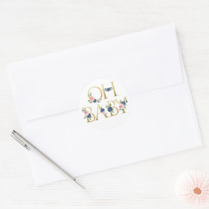 Oh Baby Watercolor Navy & Coral Floral  Classic Round Sticker