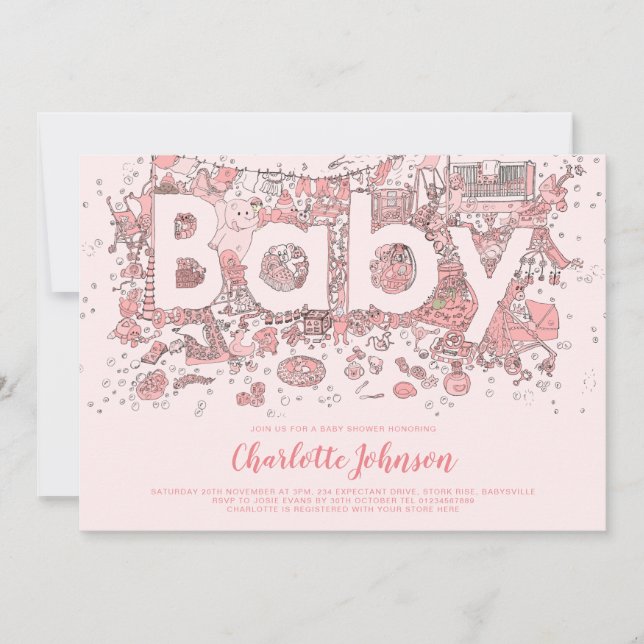 Oh Baby Watercolor Pink Baby Shower Invitation (Front)
