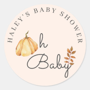 Oh Baby Watercolor Pumpkin Fall Rustic Baby Shower Classic Round Sticker