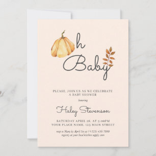 Oh Baby Watercolor Pumpkin Fall Rustic Baby Shower Invitation