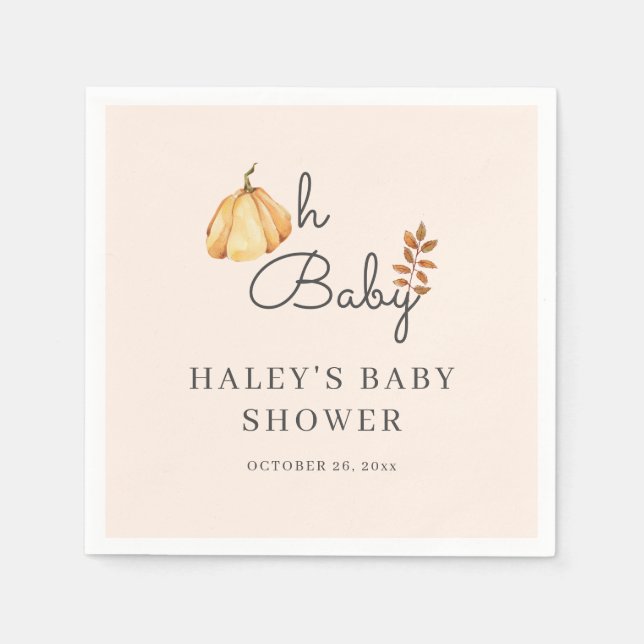 Oh Baby Watercolor Pumpkin Fall Rustic Baby Shower Napkin (Front)