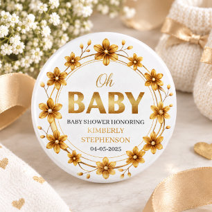 Oh Baby Watercolor Rose Gold Baby Shower 3 Cm Round Badge