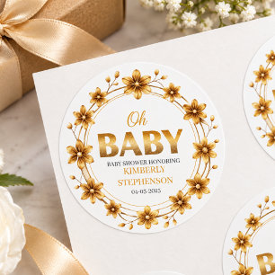 Oh Baby Watercolor Rose Gold Baby Shower Classic Round Sticker
