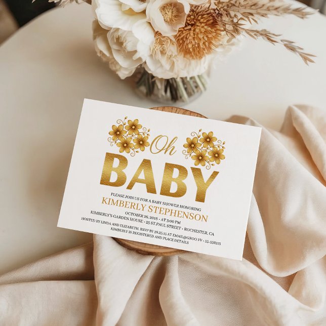 Oh Baby Watercolor Rose Gold Baby Shower Invitation (Creator Uploaded)