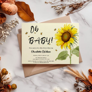 Oh Baby! Watercolor Sunflower Baby Shower Invitation
