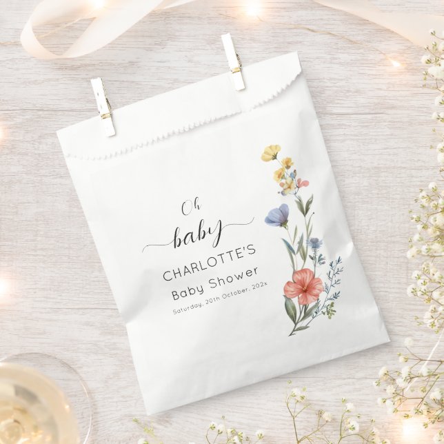 Oh Baby! Watercolor Wildflower Baby Shower Favour Bags (Clipped)