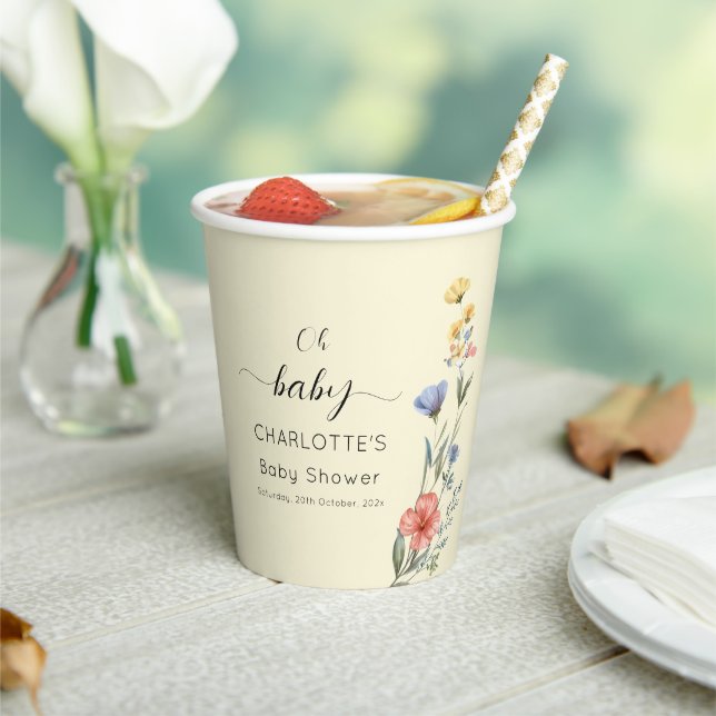 Oh Baby! Watercolor Wildflower Baby Shower Paper Cups (Insitu)