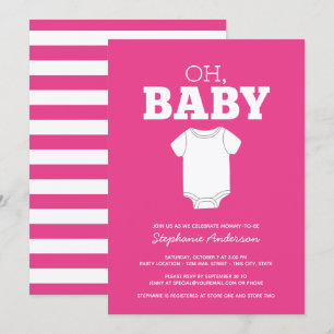 Oh Baby - Whimsical Tee Hot Pink Girl Shower Invitation