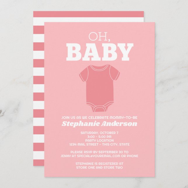 Oh Baby - Whimsical Tee Pastel Coral Baby Shower Invitation (Front/Back)