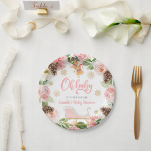 Oh Baby Winter Girl Baby Shower Personalised Paper Plate