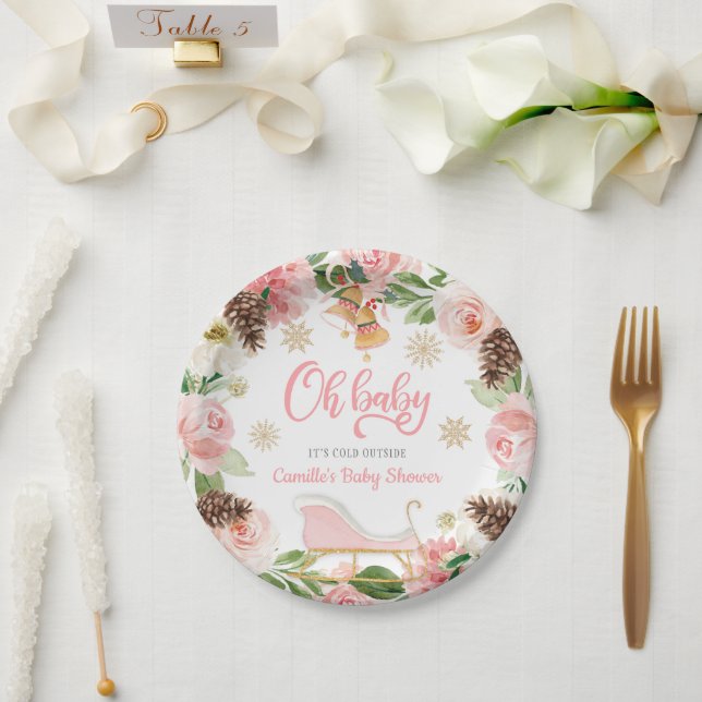 Oh Baby Winter Girl Baby Shower Personalised Paper Plate (Wedding)