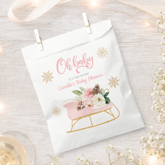 Oh Baby Winter Pink Girl Baby Shower Favour Bags (Clipped)