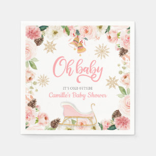 Oh Baby Winter Pink Girl Baby Shower Napkin