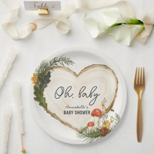 Oh Baby Wood Slice Mushroom Fall Baby Shower Paper Plate