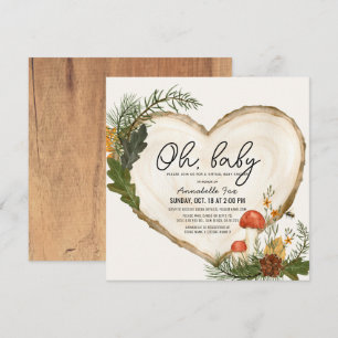 Oh Baby Wood Slice Mushroom Virtual Baby Shower Invitation