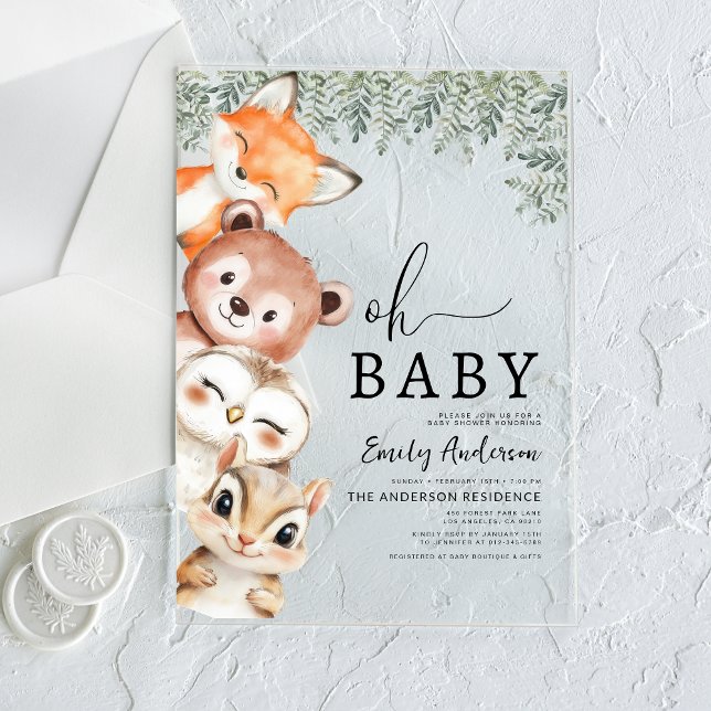 Oh Baby Woodland Animals Baby Shower Acrylic Invitations (Creator Uploaded)