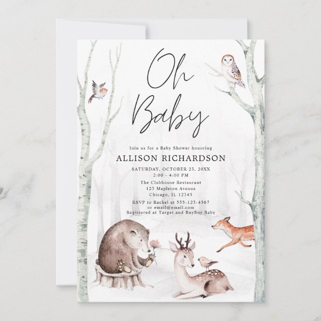 Oh Baby woodland animals gender neutral shower Invitation (Front)