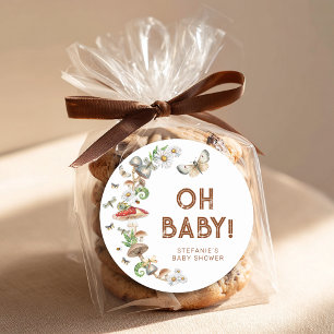 Oh Baby Woodland Mushroom Baby Shower Favor  Classic Round Sticker