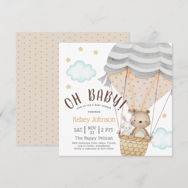 Oh Baby Woodland Teddy Bear Neutral Baby Shower Invitation (Front/Back)