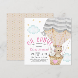 Oh Baby Woodland Teddy Bear Pink Baby Shower Invitation