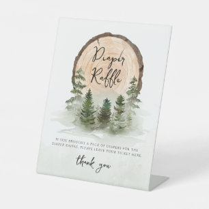 Oh Baby Woodland Watercolor Rustic Diaper Raffle Pedestal Sign