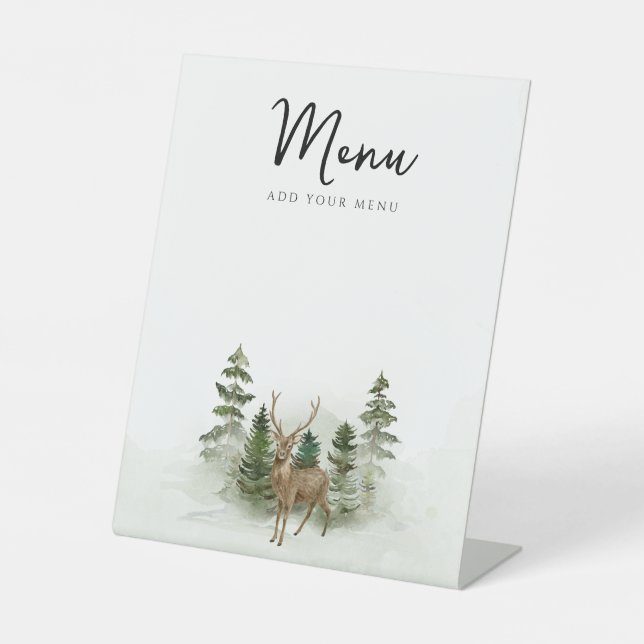 Oh Baby Woodland Watercolor Rustic Menu Pedestal Sign (Front)