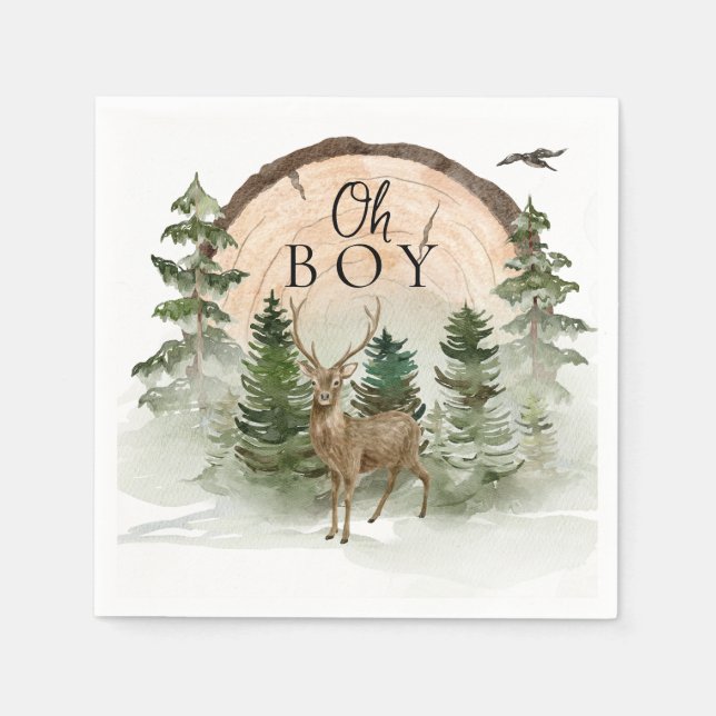 Oh Baby Woodland Watercolor Rustic  Napkin (Front)