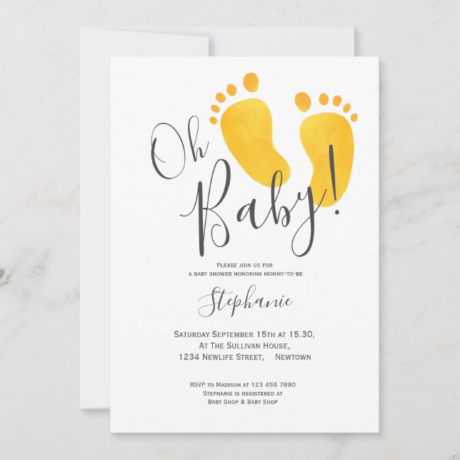 Oh Baby Yellow Baby Feet Baby Shower Invitation (Front)