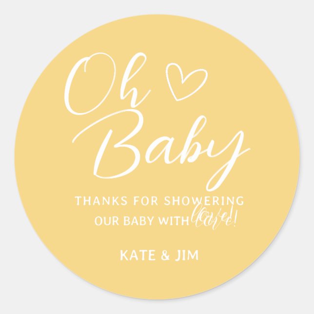 Oh Baby Yellow Baby Shower Thank You Classic Round Sticker (Front)