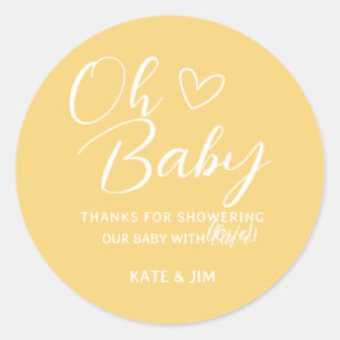 Oh Baby Yellow Baby Shower Thank You Classic Round Sticker
