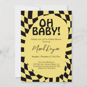 Oh Baby! Yellow Chequered Modern Baby Shower Invitation