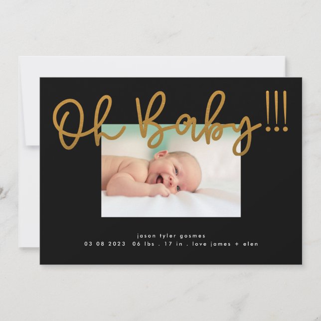 Oh Baby yellow gold Foil modern Funky Fun Baby Announcement (Front)